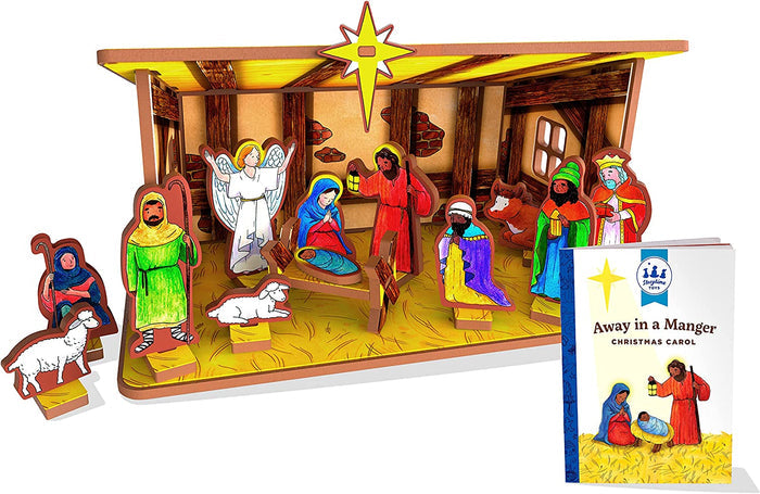 AWAY IN A MANGER CHRISTMAS CAROL NATIVITY BOOK/PLAYSET