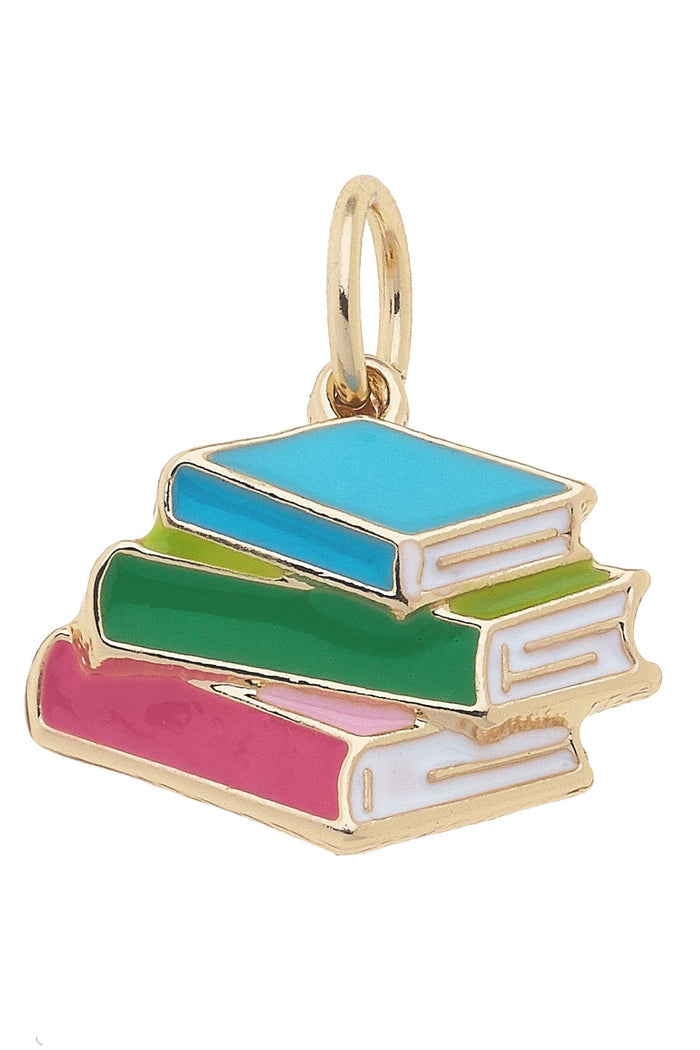 Books Charm – Multicolor Book Stack | Gold Plated
