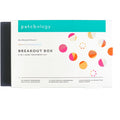 Breakout Box 3-In-1 Acne Treatment Kit | Patchology box packaging showing colorful dots and text highlighting pimple-shrinking, whitehead-absorbing, and blackhead-eliminating treatments for skincare.