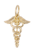 Caduceus Charm – Shiny Gold Medical Symbol | 18K Gold Plated