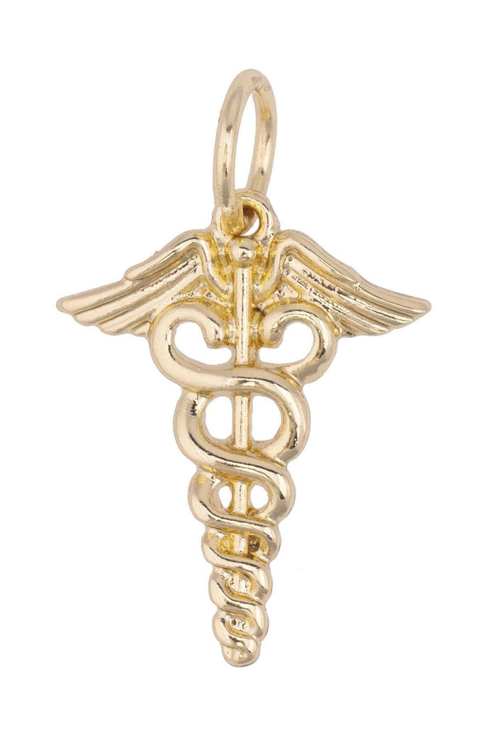 Caduceus Charm – Shiny Gold Medical Symbol | 18K Gold Plated