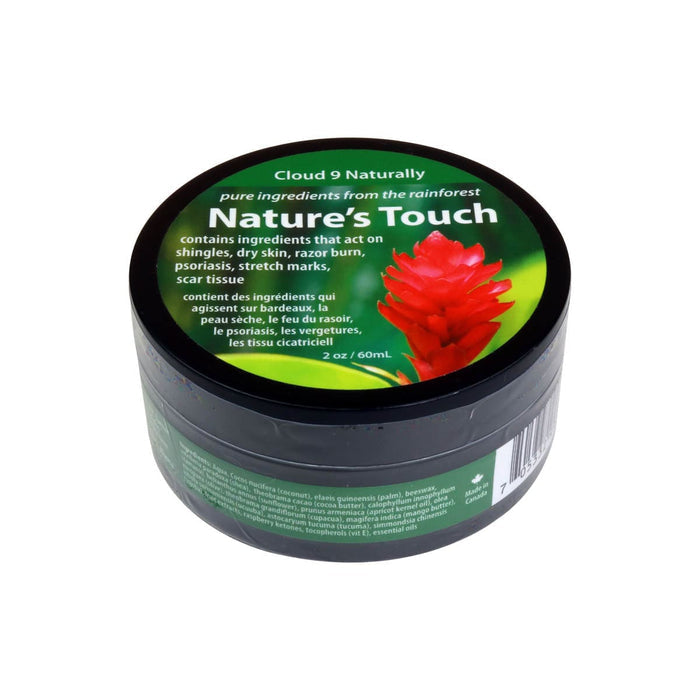 ALT TEXT SUGGESTIONS: Nature's Touch skin conditioning balm; Canadian-made skin conditioning balm; body balm for dry skin; skin conditioning balm for stretch marks; botanical skin balm in multiple sizes; rich moisturizing body balm