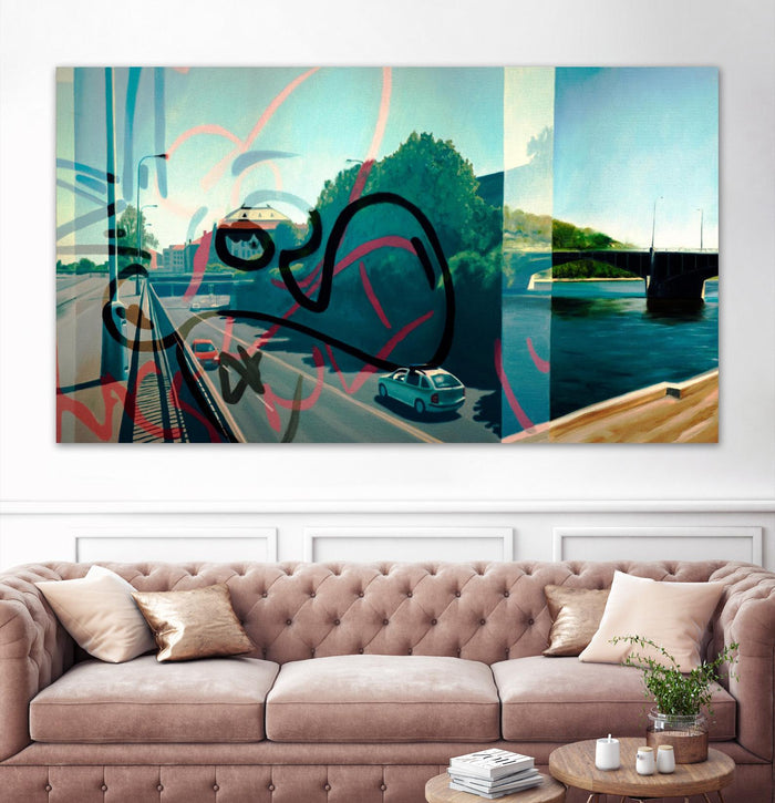 Hidden Pursuit by James Nye on GIANT ART - green street art superposition