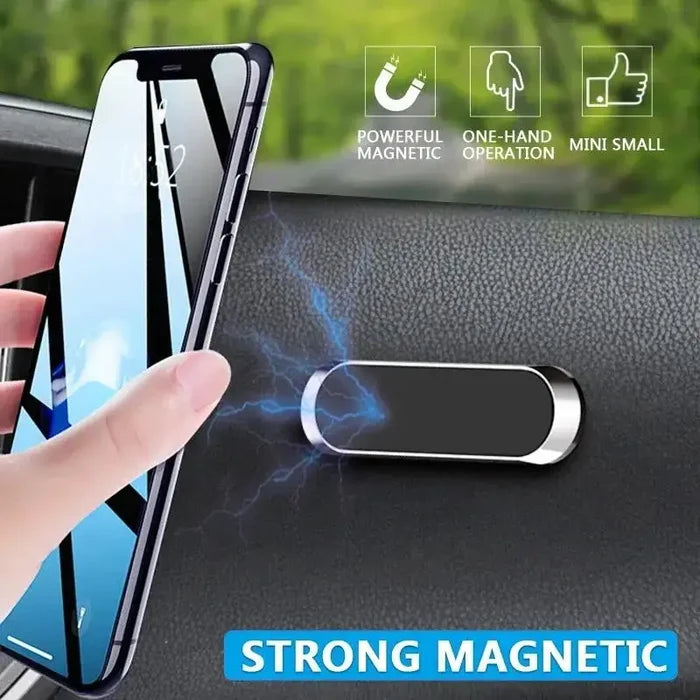 Magnetic car phone mount holding a phone