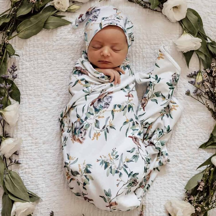 SNUGGLE HUNNY - Eucalypt Baby Jersey Wrap & Beanie Set