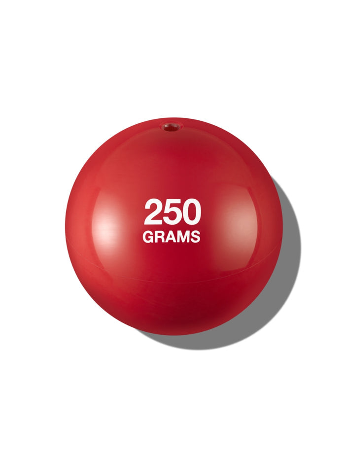 a red ball with white text